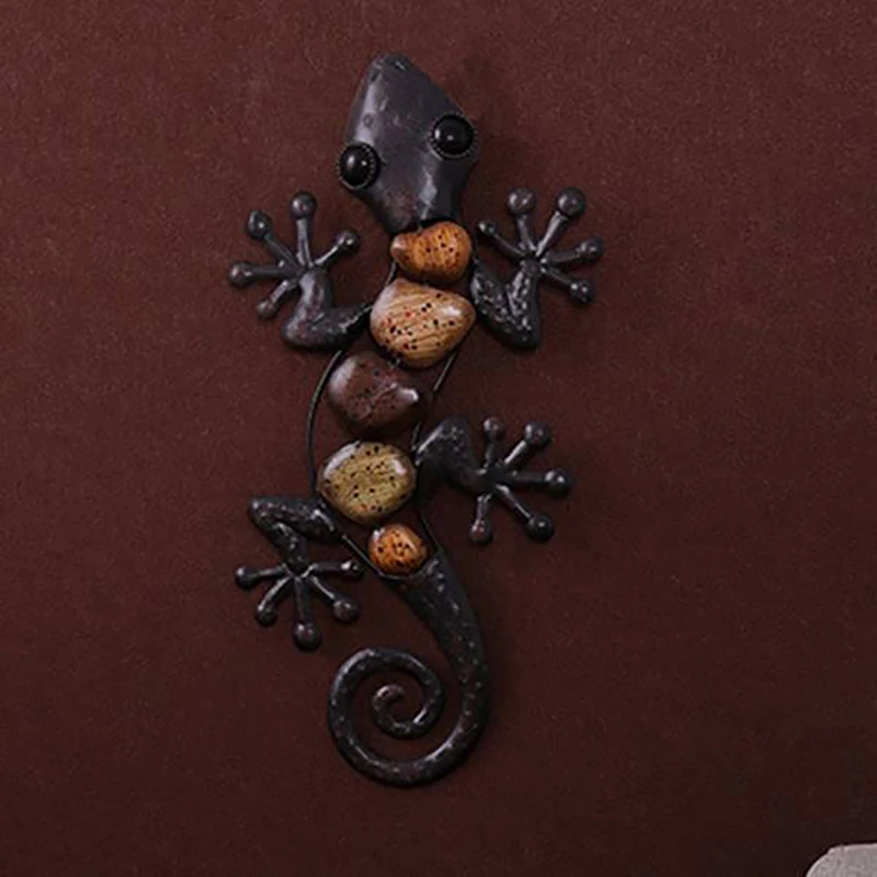 2Pcs Home Decor Metal Gecko Wall for Garden Decoration Outdoor Statues Accessories Sculptures and Animals Jardin