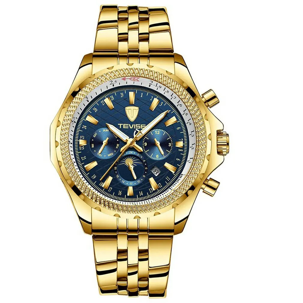 TEVISE Men's Six-pin Mechanical Watch Stainless Steel Belt Box Packaging Luminous Watch Waterproof Solid Belt