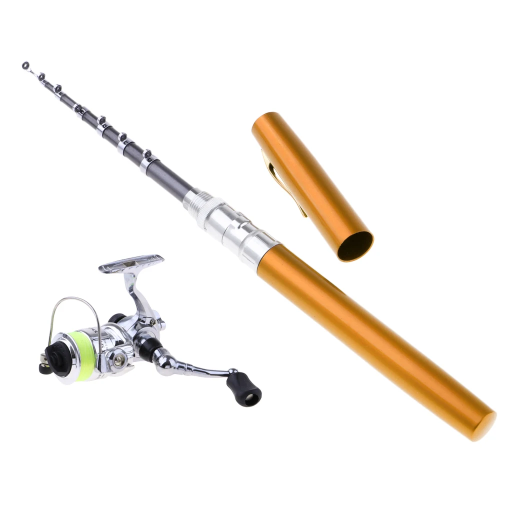 1.4M Pocket Collapsible Fishing Rod Reel Combo Mini Pen Fishing Pole Kit 7 Colors Pen Shape Folded Rod With Reel Wheel