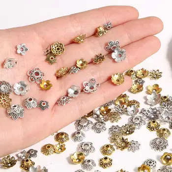 

50pcs/lot 6-14mm Tibetan Antique Gold Sliver Color Alloy Beads Caps Flower End Caps For DIY Jewelry Making Findings Supplies