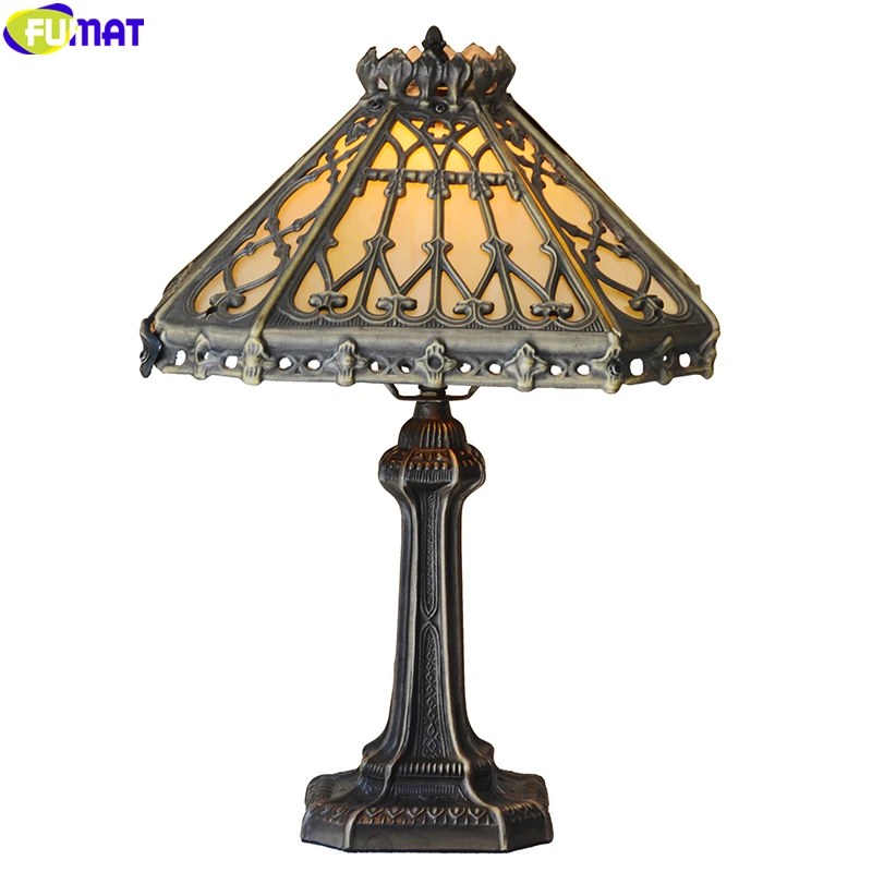 8001 FUMAT Tiffany Style Stained Glass Table Lamp LED Desk Light Retro Castings Pierced Class Home Decor Lights European Antique Luxury Palace Lamps