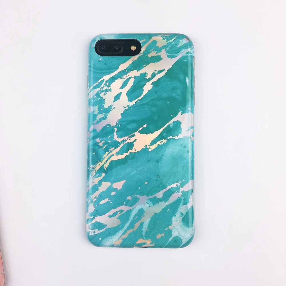 Teal Мягкая задняя крышка IMD для телефона iPhone 11XS MAX XR 6 6S 7 8 Plus X тиснение Радужная голографическая Переливающаяся мраморная задняя крышка для телефона - Color: Teal