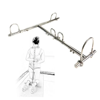 Stainless Steel BDSM Bondage Kneeling Torture Restraints Handcuffs Ankle Cuffs Collar Device Set Sex Toys For Couples Slave