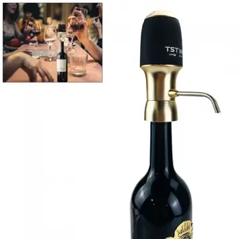 

One-Touch Champagne Gold Portable 6 Times Pressure Electric Instant Wine Aerator Soberer with LED Light Button and 2 Hoses