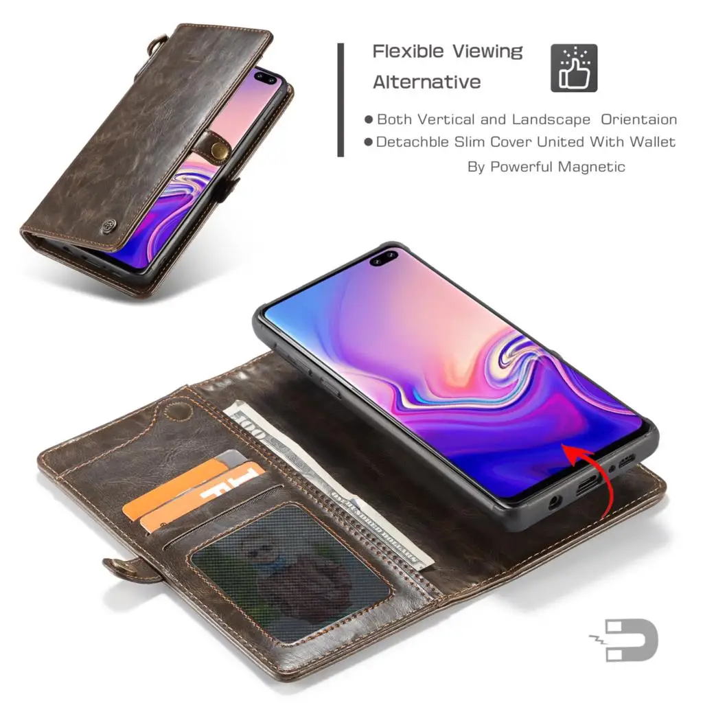 Кожаный чехол-книжка для samsung Note 10 10+ 9 8, съемный магнитный чехол-кошелек для samsung S10 S9 S8 Plus, чехол для телефона с ремешком