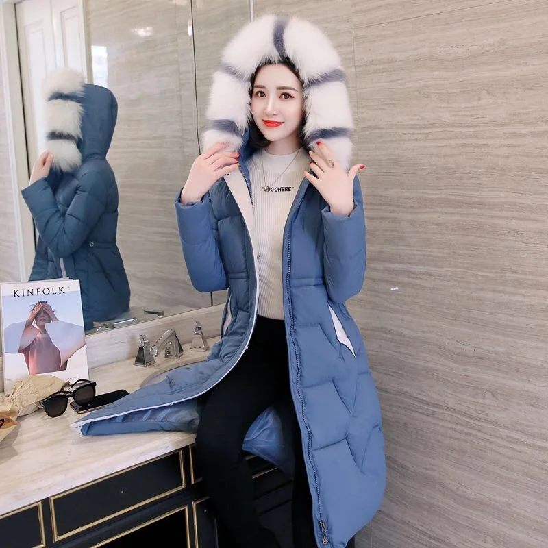 Королевский синий Vangull Parka женские зимние пальто длинные хлопковые повседневные меховые куртки с капюшоном женские толстые теплые зимние парки Женские приталенные пальто - Цвет: Королевский синий