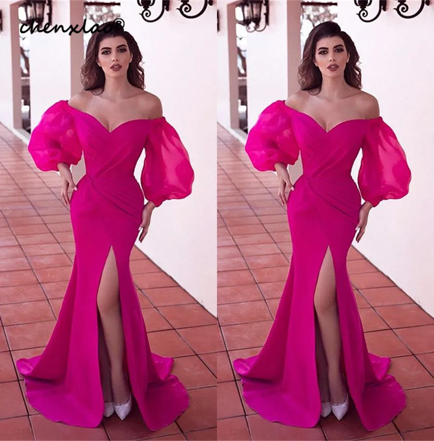 Vestido Noche Elegante красное вечернее платье-Русалка с открытыми плечами свадебное вечернее платье с длинным рукавом с v-образным вырезом вечерние праздничные платья