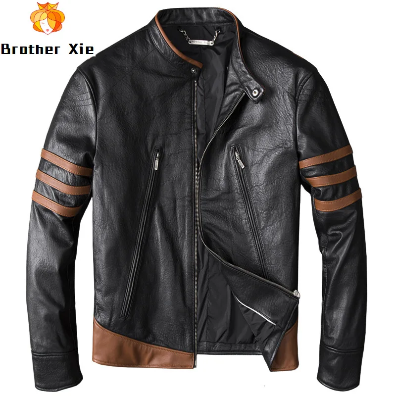 

Men's Real Leather Jackets Wolverine Motorycycle Leather Coat Cow Leather Genuine Leather Slim fit Jacket for Male