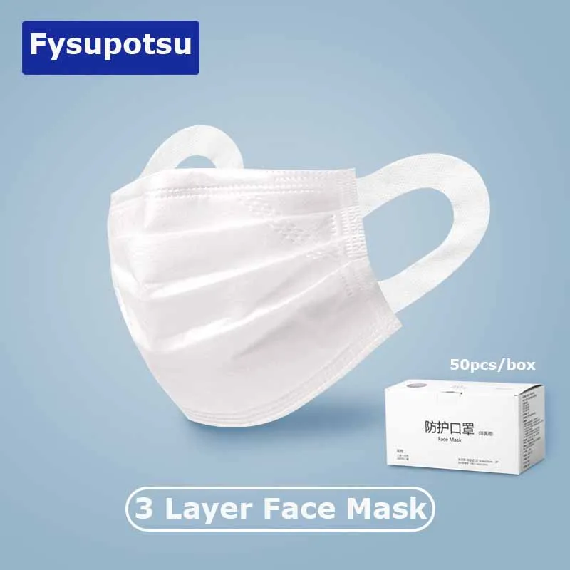 

Fysupotsu mouth face mask disposable mask 50pcs 3 layers Antidust disposable face mask 50pcs Nonwoven Anti Pollution Mascarillas