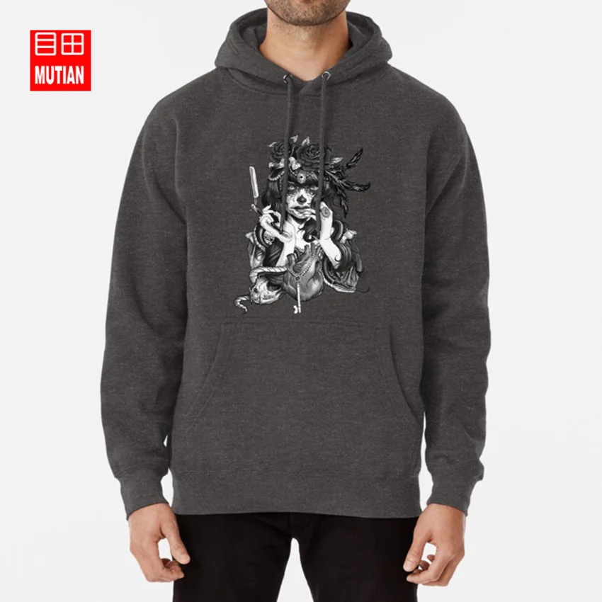 darkgrey-hoodie Dia de los Muertos толстовки кофты татуировки chicano dia de los muertos череп сердце змея женщина мексиканская черный серый - Цвет: darkgrey-hoodie