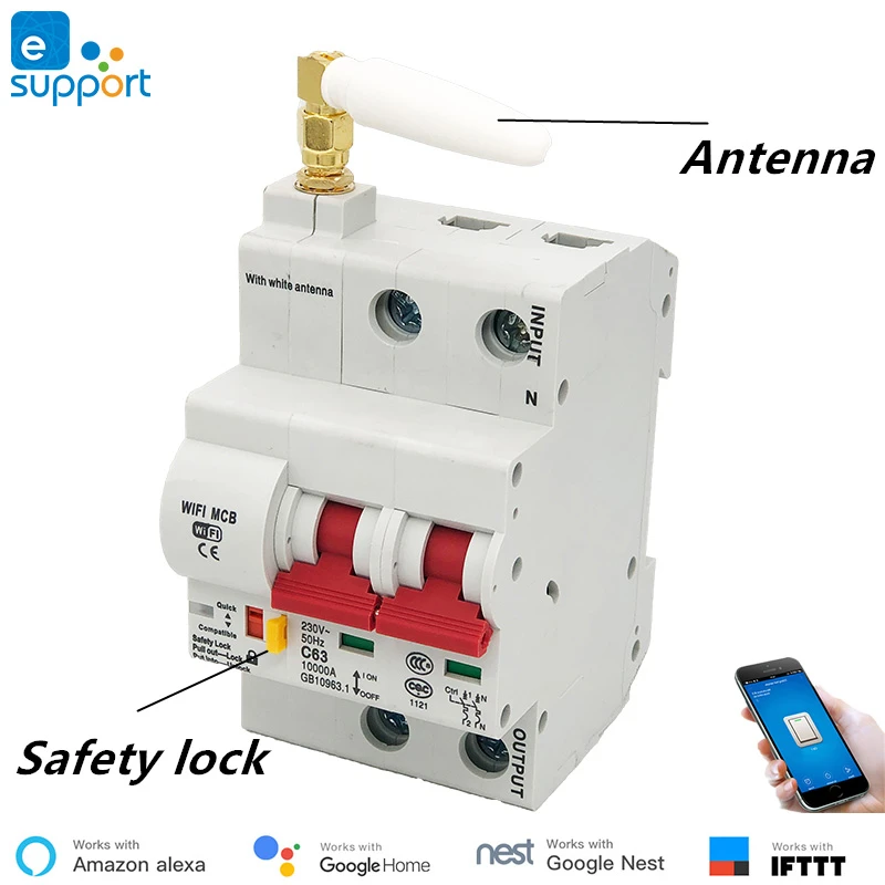 Disjoncteurs Disjoncteur T/él/écommande de disjoncteur WiFi par eWeLink APP commande vocale avec Alexa Google Home interrupteur principal 18mm Rail Din TONGOU-32A-16A