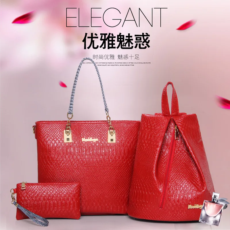 

WOMEN'S Bag 2018 Europe And America Different Size Bags Three-piece Set Crocodile Pattern WOMEN'S Bag Shoulder Bag/ Hand Bag Obl