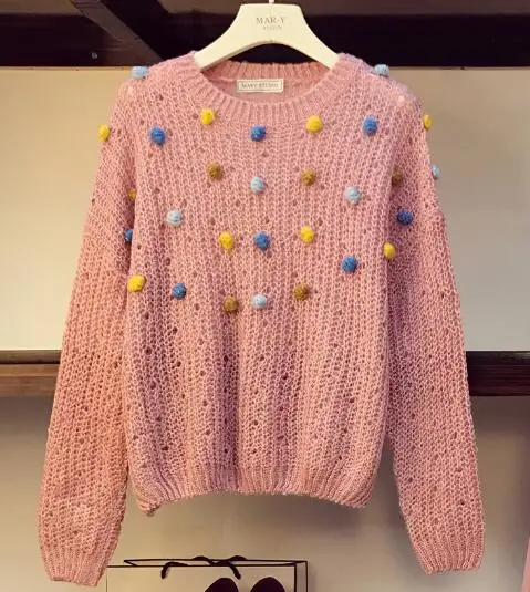 sweater Осень, Женский вязаный свитер в разноцветный горошек с длинным рукавом+ юбка в сеточку, комплект из 2 предметов, женские костюмы, наряд A2086 - Цвет: sweater
