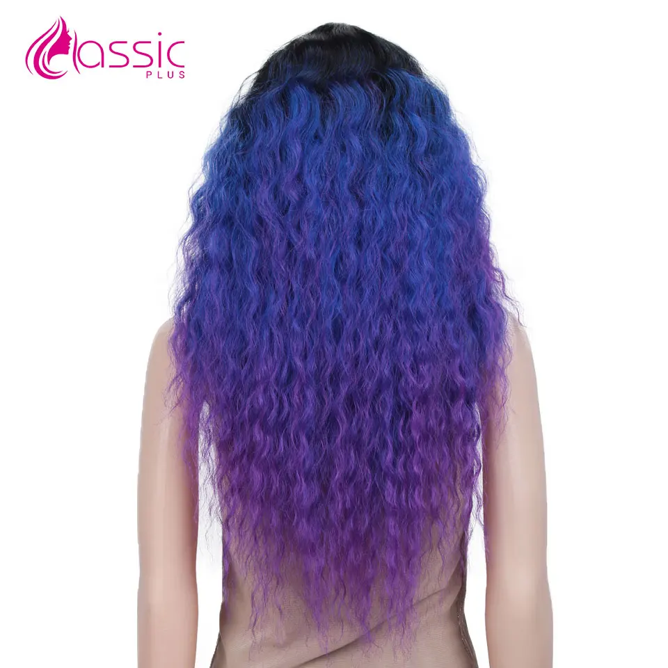 Классический плюс Омбре фиолетовые черные волосы длинные кружевные Передние синтетические волосы парики для черных женщин 2" дюймов термостойкие волокна для женщин