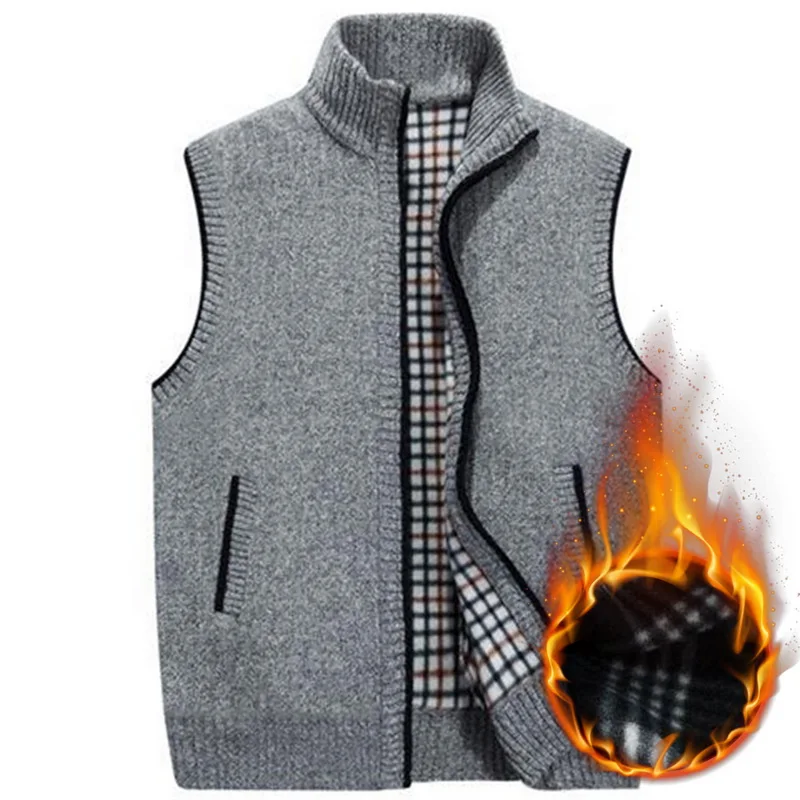 MJARTORIA 2020 New Mens Winter Wool Sweater Vest Mens Sleeveless Knitted Vest Jacket Warm Fleece Sweatercoat 3