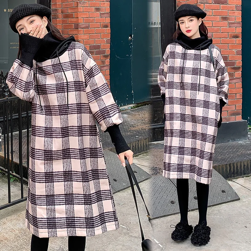 

2019 Autumn And Winter Thick plus Velvet Woolen Nursing Dress-Style Feeding Middle Long Coat Skirt