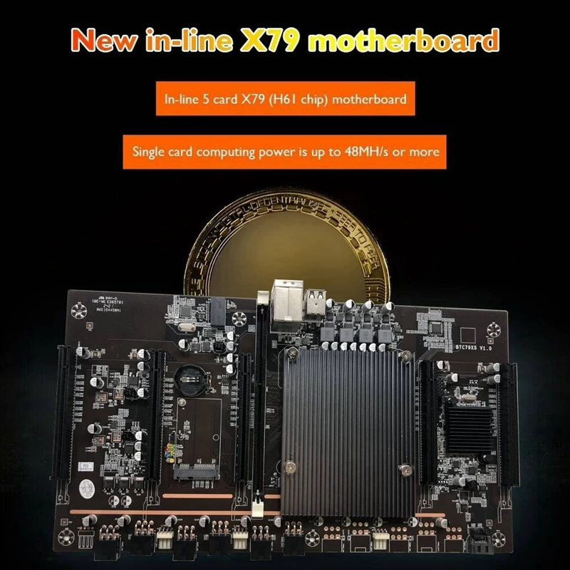 X79 H61 BTC Miner Motherboard with E5 2630 CPU+RECC 4G DDR3 Ram+24Pins Connector Support 3060 3070 3080 GPU mother board of computer