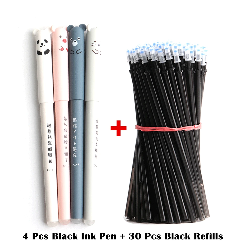 30+4 Pcs/set A Pen Kawaii Pig Bear Cat Mouse Erasable Gel Pen School Office Supplies Stationery Gift 0.35mm Blue Black Red Ink 6