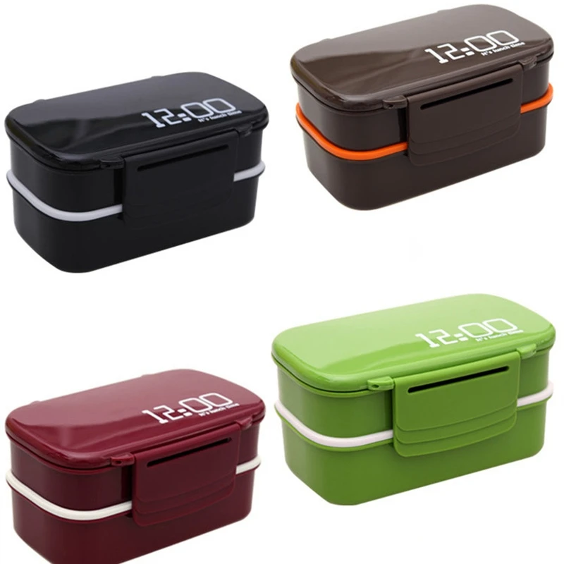Большая емкость 1400 мл двухслойный пластик коробка для завтрака пригодная для использования в микроволновке печь порционная коробка Bento для хранения еды контейнер Ланчбокс BPA бесплатно
