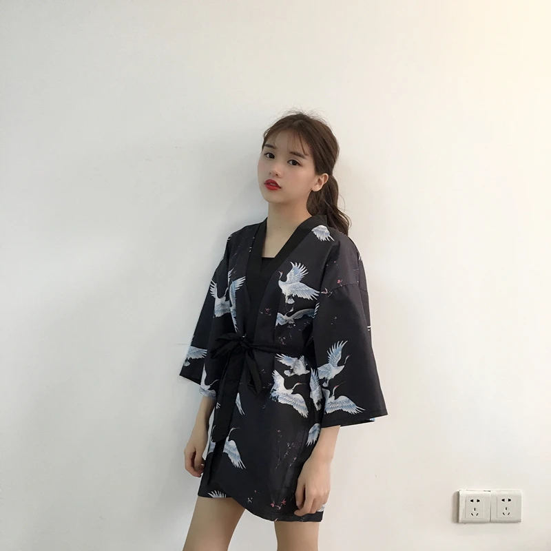 Японское кимоно Haori Yukata рубашка Женский солнцезащитный модульный кардиган кран принт Ретро традиционный шикарный пляжный костюм летняя мода