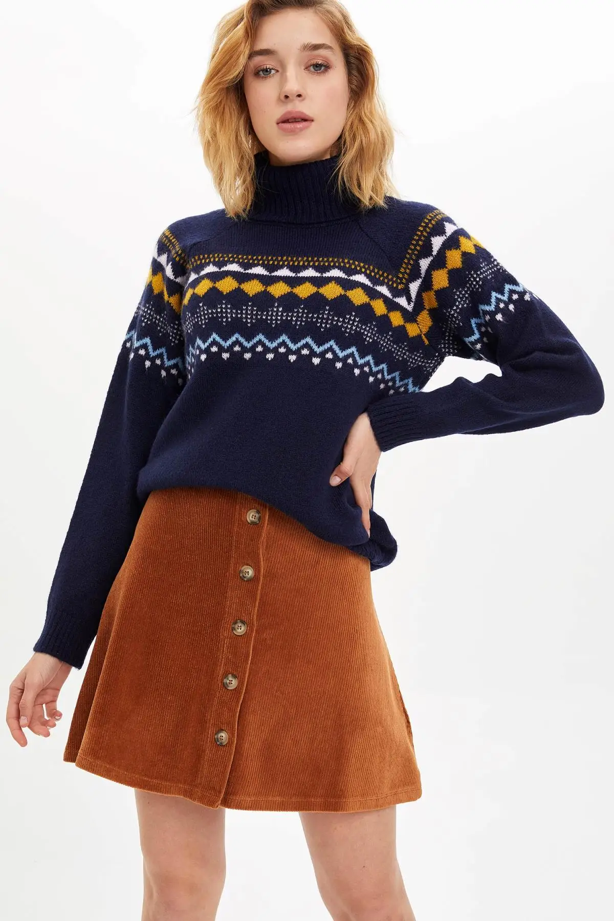 DeFacto зимняя женская юбка на пуговицах классического кроя трикотажная модные