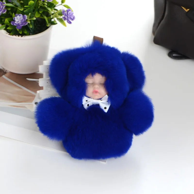 blue Мода милый спальный Бант Детская кукла брелок из искусственного меха кролика коробка брелок пушистый брелок с помпоном Подарки для женщин и девочек - Цвет: blue