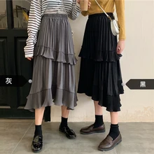 Плиссированная весенне-осенняя новая женская одежда модный бренд корейский Стиль оборками Милая красота Эластичная Высокая Талия Длинные юбки хипстер
