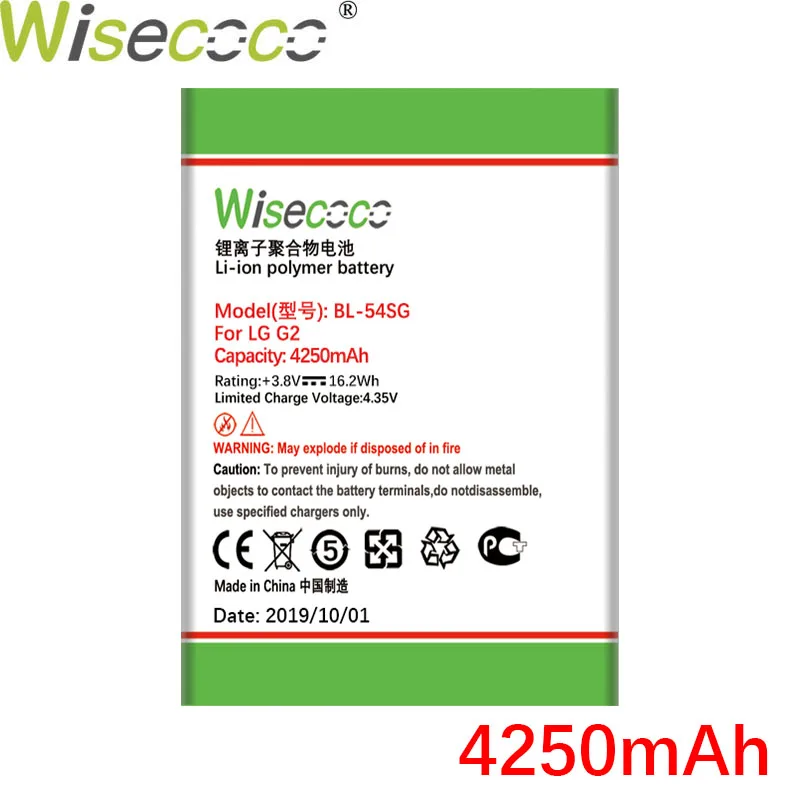 Wisecoco 4250 мА/ч, BL-54SG Батарея для lg G2 F320 F340L H522Y F260 D728 D729 H778 H779 D722 lg 90 D410 телефон+ номер для отслеживания