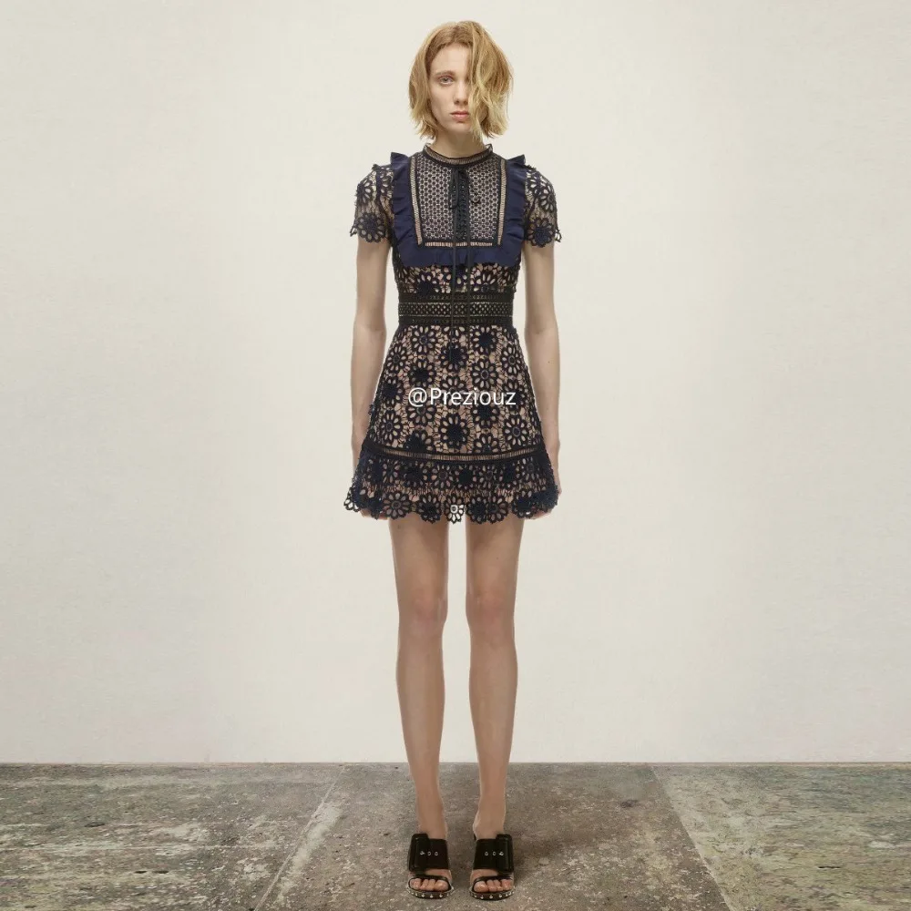 2020 Spring New Runway Womens Summer Dresses Fashion Self portrait Lace Hook Flower Sexy Patchwork Mini Dress | Женская одежда