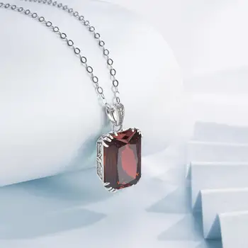 

100% Real 925 Sterling Silver Gem Pendant Red Garnet Square Fashion Men And Women Retro Sterling Silver 925 Fine wedding Jewelry