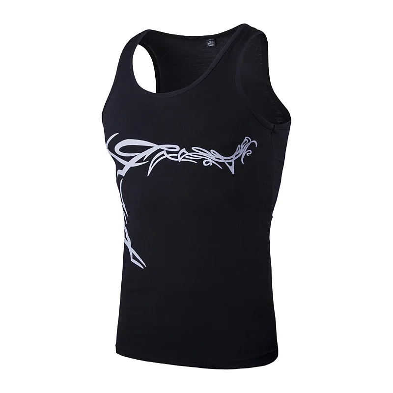 

Summer Wear New Style Vest Men Printed Tight-Fit Crew Neck Sleeveless Tank-top Solid Color Cotton Base Shirt Sport Vest