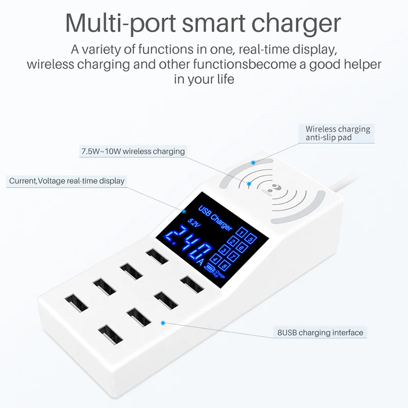 

8-port Fast Charge Charger 2.4A High Current Broadband Voltage with High-definition Digital Display Power Adapter OUJ99