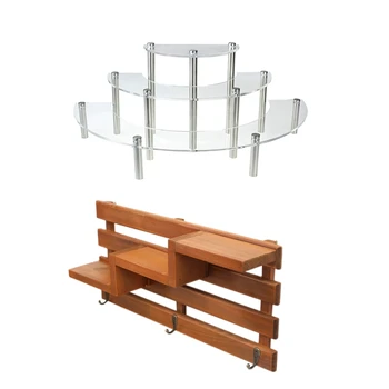 

2 Pcs Display Rack: 1Pcs Solid Wood Wall Mounted Rack 3 Hanger Hooks & 1Pcs 3-Tier Round Cupcake Dessert Display Stand