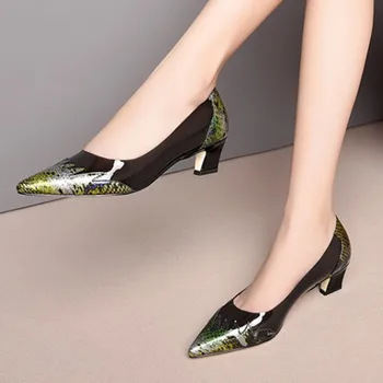 

2020 Prints Women genuine Leather High Heels Party Wedding Shoes Woman poined Toe Spring Summer Basic Pumps