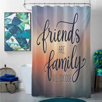 

Easter Shower Curtains for Bathroom Set Family,Friends are Famly We Choose Inspirational Phrase Fashion Print BFF Theme,Dark