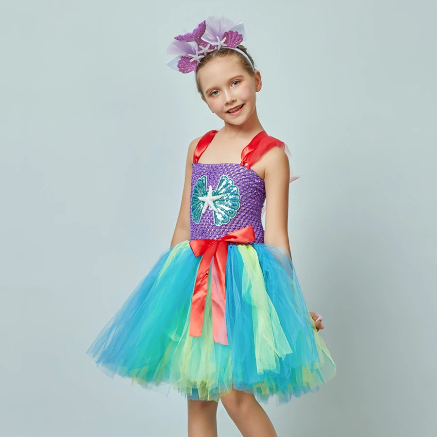Handmade Mermaid Birthday Tutu Set Smash Cake Outfit Baby Girls Under the Sea Theme Mermaid Tutu Dress Dance Recital Tulle Dress (1)