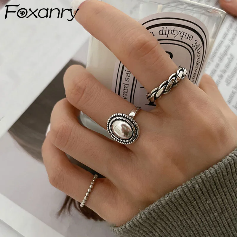 Silver Rings FOXANRY Couples Accessories Vintage Twist Design Round Shape Geometric