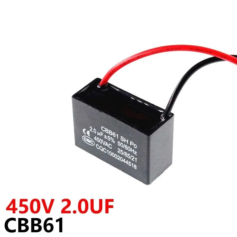 

CBB61 450VAC 2UF Fan Starting Capacitor Lead Length 10cm With Line