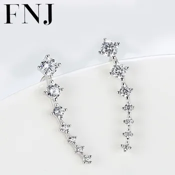 

FNJ 925 Silver Drop Earrings for Women Jewelry New Fine 100% Pure Original S925 Silver Sterling Earring White Cubic Zircon
