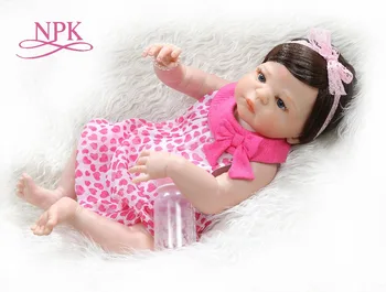 

NPK 56CM bebe doll reborn baby girl victoria full body silicone Bath toy 100% hand detailed paiting pinky skin 0-3Month baby