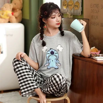 

2 Pcs Pajamas For Women Short Sleeve Spring Summer Casual Loose Pyjama Sets For Girls Comfortable Sleepwear Home Suits