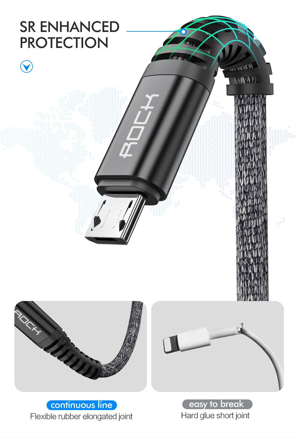 ROCK 3A Быстрая зарядка Micro USB кабель для huawei Xiaomi Redmi LG Android мобильный телефон провод для быстрой зарядки