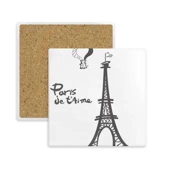

Line Drawing Eiffel Tower Silhouette Paris Square Coaster Cup Mug Holder Absorbent Stone for Drinks 2pcs Gift
