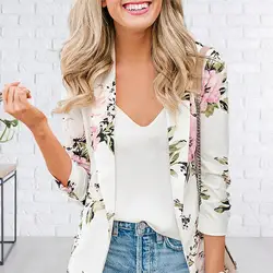 Chic Paletó Aberto Frente Confortável Floral Imprimir Mulheres Blazer Terno Casaco Blazer