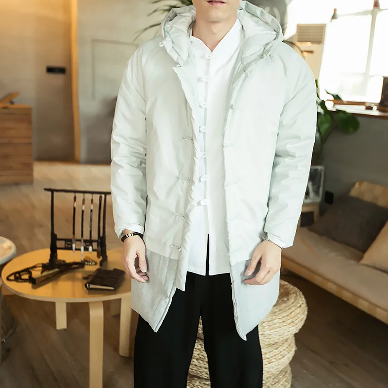 

Chinese Style Cotton-padded Clothes Large Size 2018 Men's Casual Mid-length Retro Frog Chinese-style Coat Winter Cotton Dress