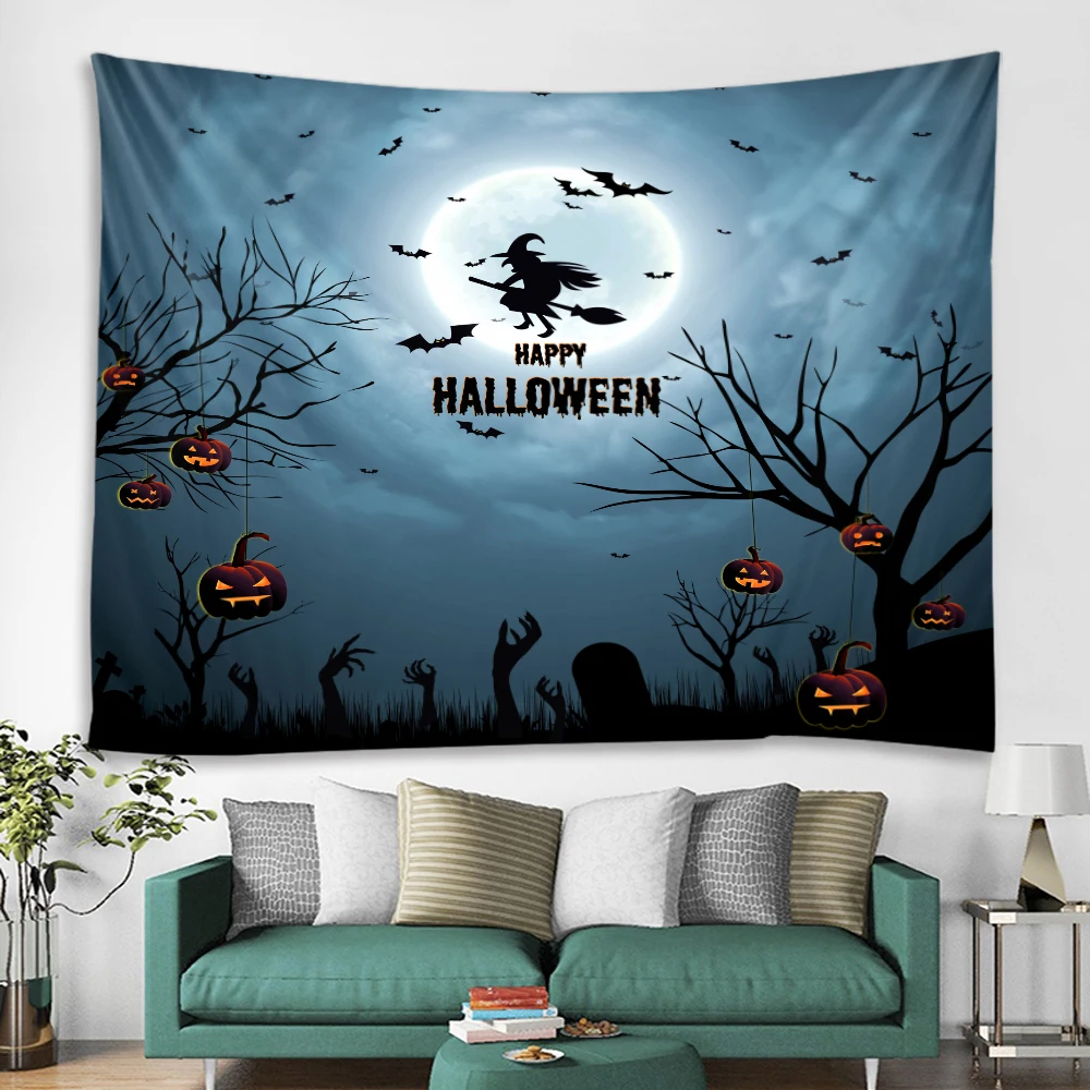 Tarot Wall Hanging Tapestry Halloween Black Printed Pumpkin Ghost Crow Hippie Hanging Tapestry Home Decor Yoga Beach Mat
