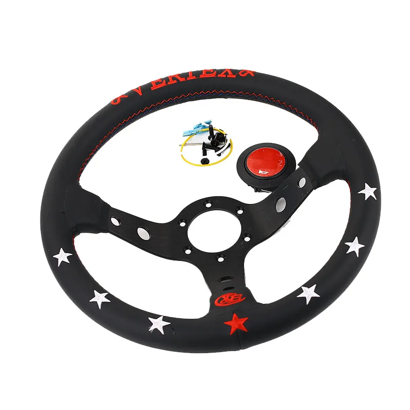 VER7Stars330mm13inchLeatherDeepDishModifiedSteeringWheelCar