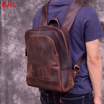 

Luxury Vintage Leather Men's Backpacks Computer Shoulder Bag Travel Backpack Men 15 Inch Laptop Backpacks First Layer Leather