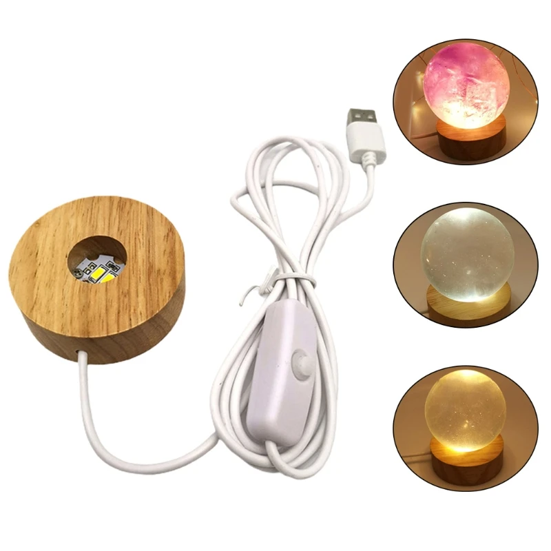 

Round Wooden 3D Night Light Base Holder LED Display Stand for Crystals Glass