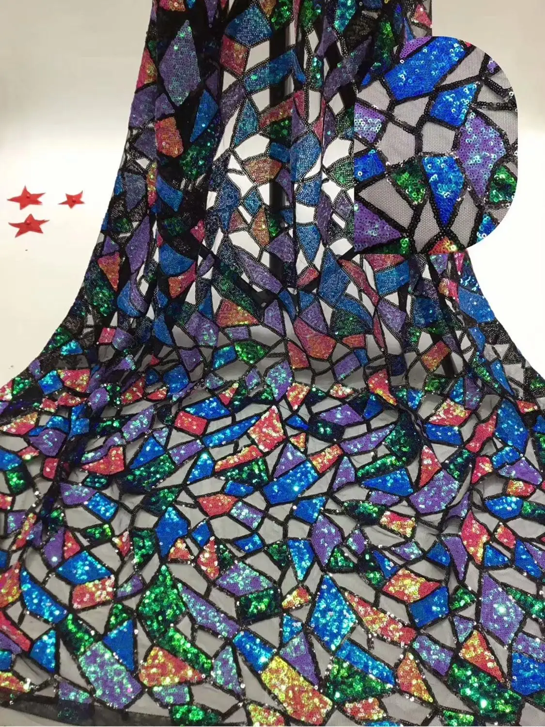 multi-color sequin lace fabric high quality african / embroidered tulle net french for wedding FFR-818 | Дом и сад